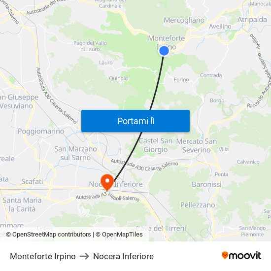 Monteforte Irpino to Nocera Inferiore map