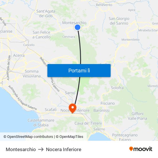 Montesarchio to Nocera Inferiore map