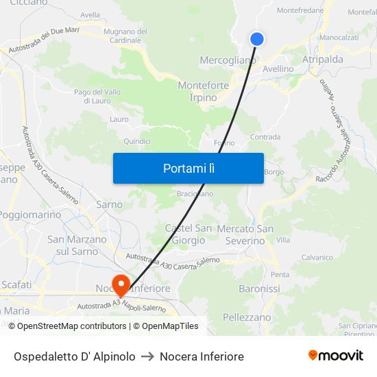 Ospedaletto D' Alpinolo to Nocera Inferiore map