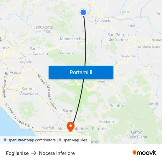 Foglianise to Nocera Inferiore map