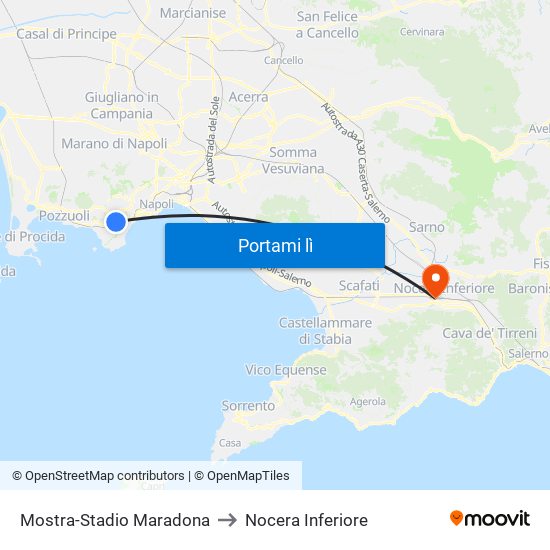 Mostra-Stadio Maradona to Nocera Inferiore map