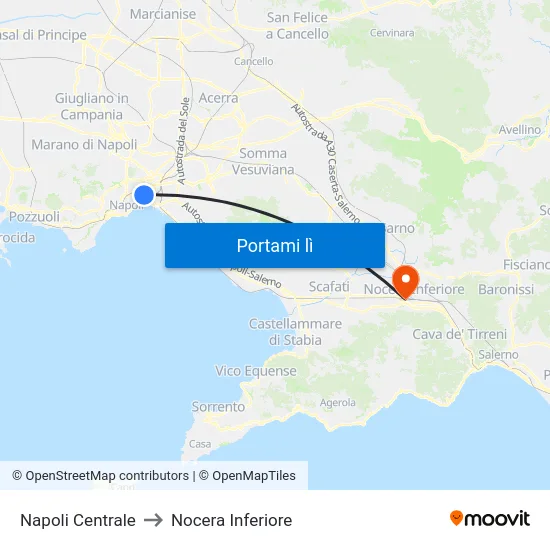 Napoli Centrale to Nocera Inferiore map