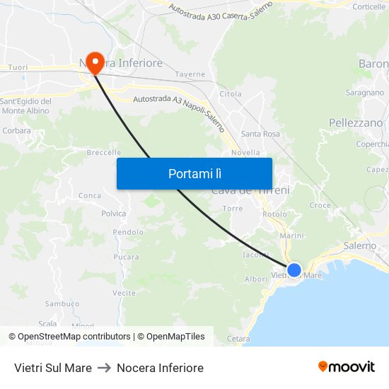 Vietri Sul Mare to Nocera Inferiore map