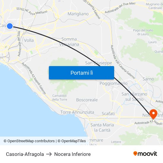 Casoria-Afragola to Nocera Inferiore map