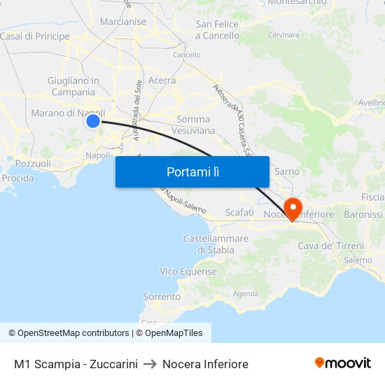 M1 Scampia - Zuccarini to Nocera Inferiore map