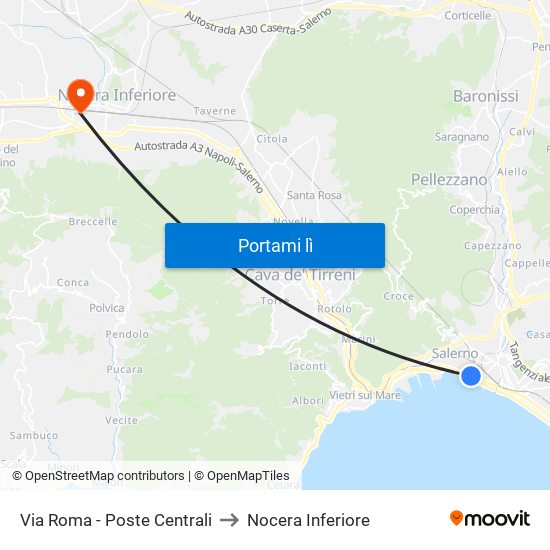 Via Roma - Poste Centrali to Nocera Inferiore map