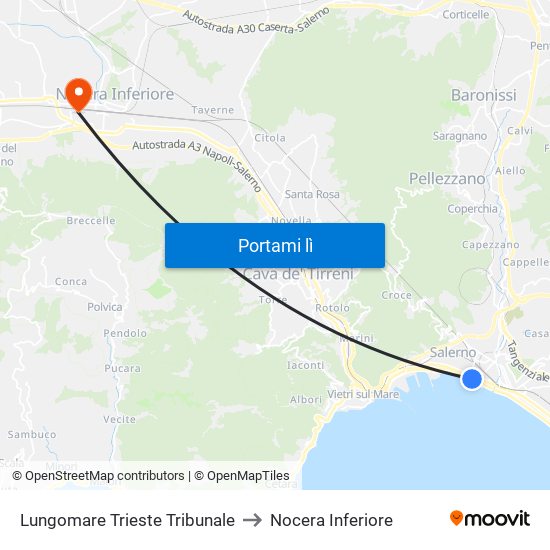 Lungomare Trieste Tribunale to Nocera Inferiore map