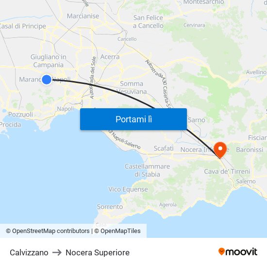 Calvizzano to Nocera Superiore map