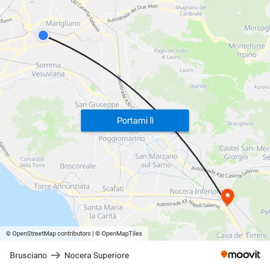 Brusciano to Nocera Superiore map