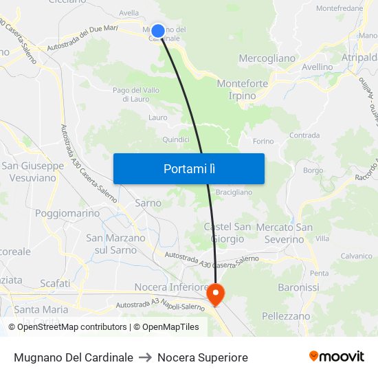 Mugnano Del Cardinale to Nocera Superiore map