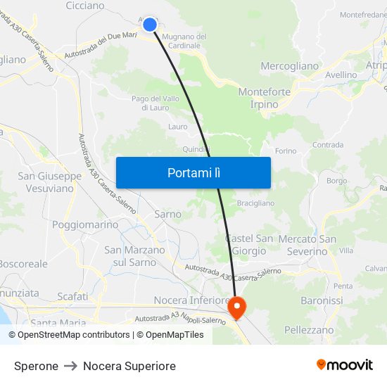 Sperone to Nocera Superiore map