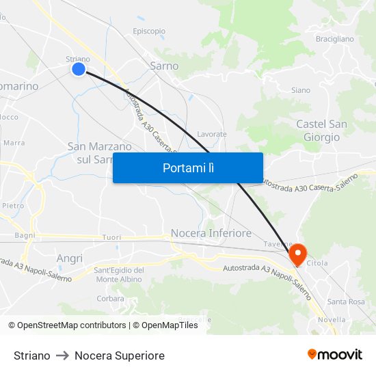 Striano to Nocera Superiore map