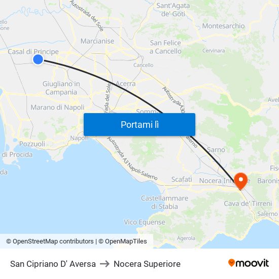 San Cipriano D' Aversa to Nocera Superiore map