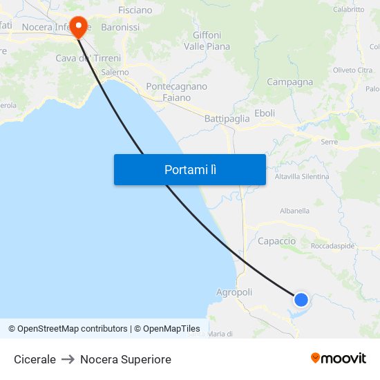 Cicerale to Nocera Superiore map