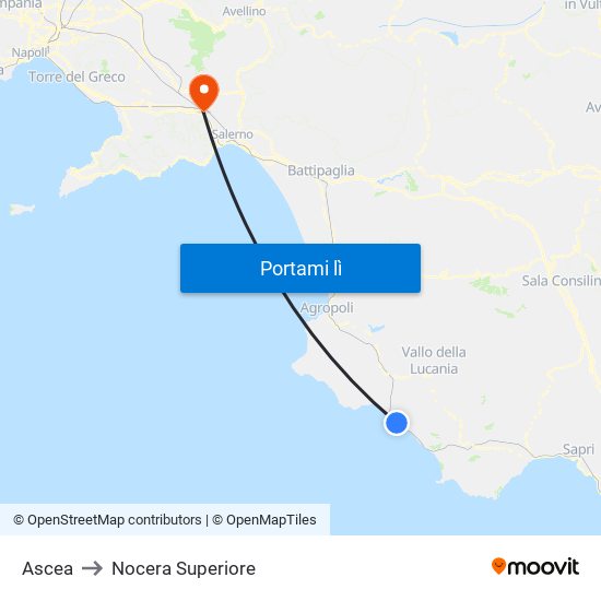 Ascea to Nocera Superiore map