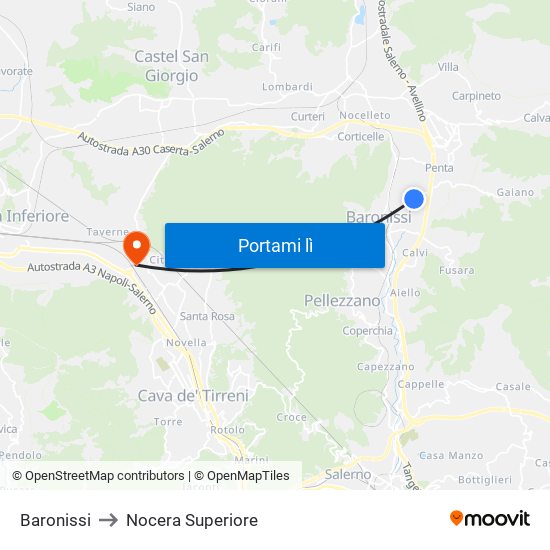 Baronissi to Nocera Superiore map