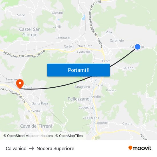 Calvanico to Nocera Superiore map