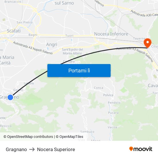 Gragnano to Nocera Superiore map