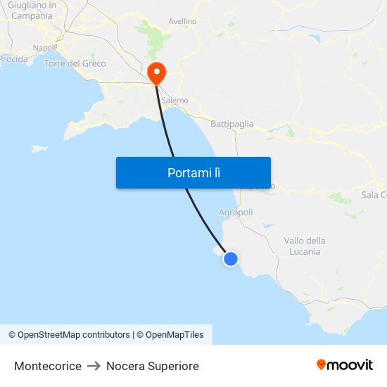 Montecorice to Nocera Superiore map