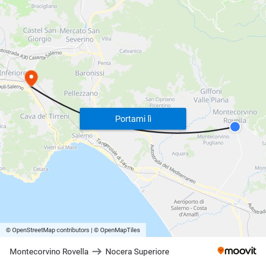 Montecorvino Rovella to Nocera Superiore map