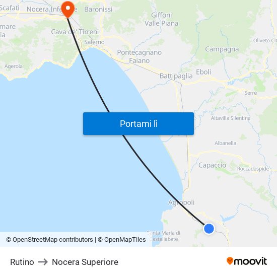 Rutino to Nocera Superiore map