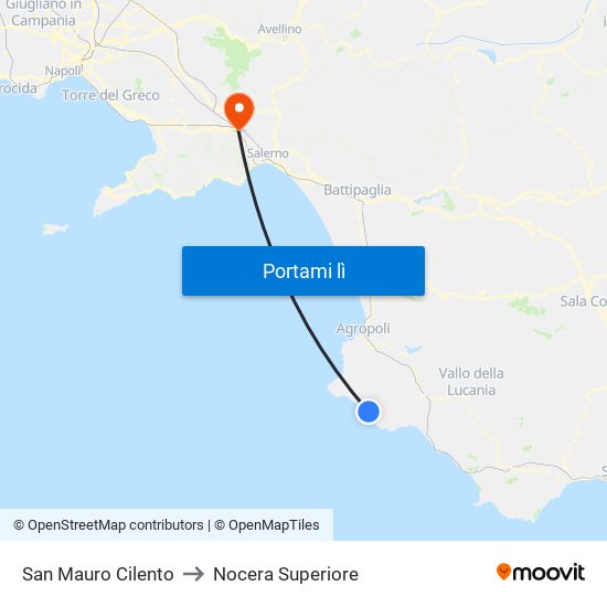 San Mauro Cilento to Nocera Superiore map