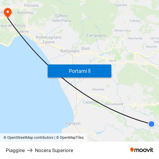 Piaggine to Nocera Superiore map