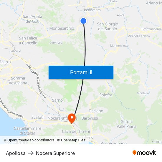 Apollosa to Nocera Superiore map