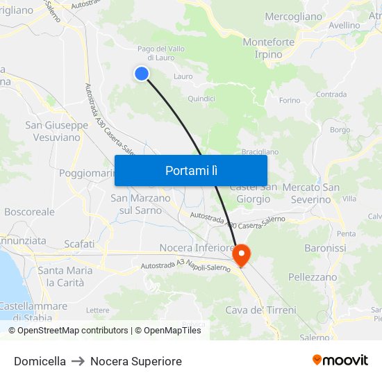 Domicella to Nocera Superiore map