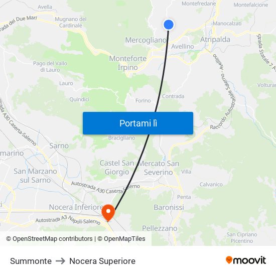 Summonte to Nocera Superiore map