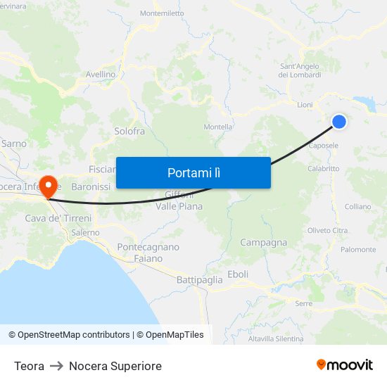 Teora to Nocera Superiore map