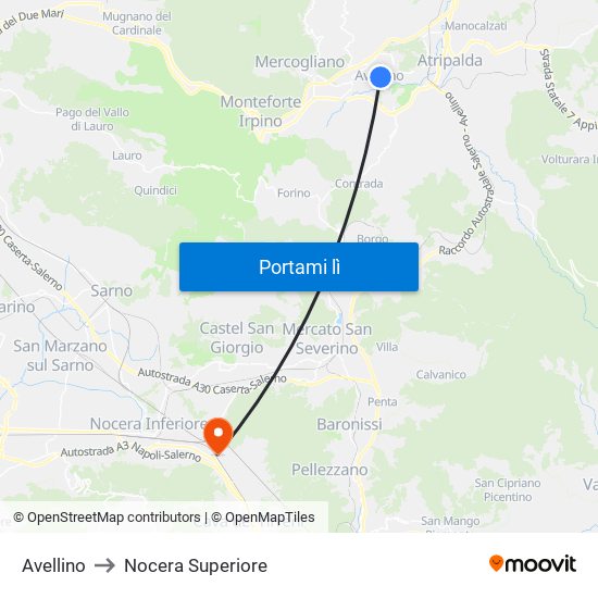 Avellino to Nocera Superiore map
