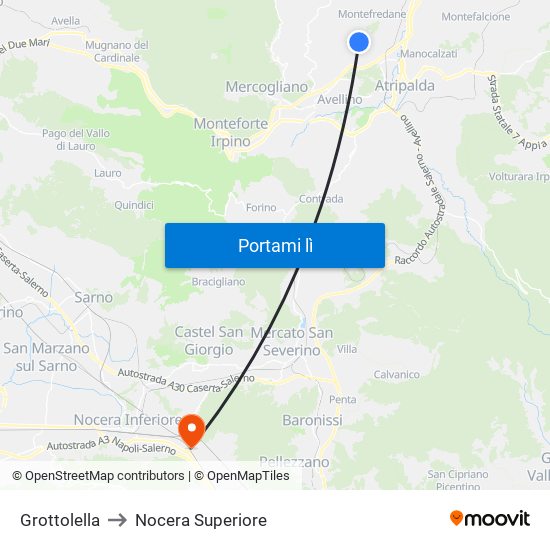 Grottolella to Nocera Superiore map