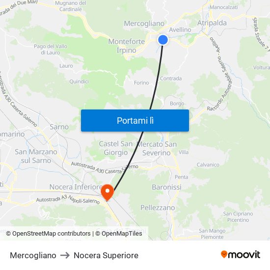 Mercogliano to Nocera Superiore map