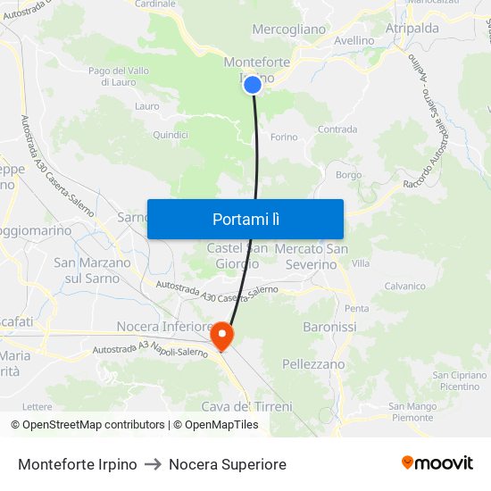 Monteforte Irpino to Nocera Superiore map