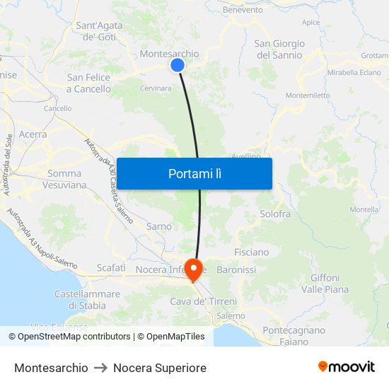 Montesarchio to Nocera Superiore map