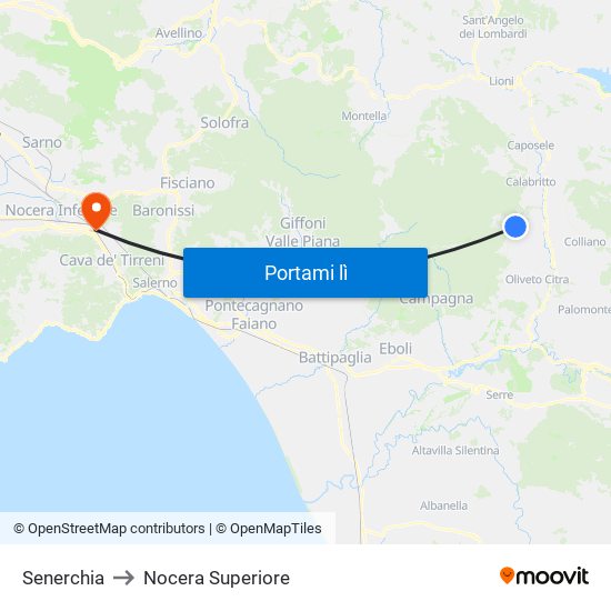 Senerchia to Nocera Superiore map