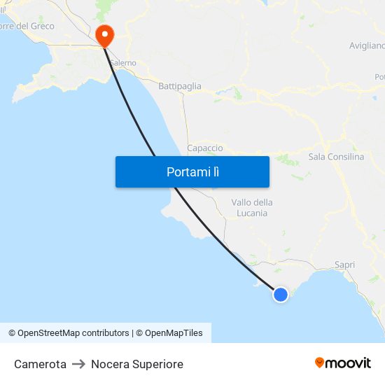Camerota to Nocera Superiore map