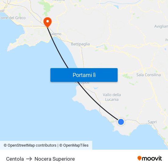 Centola to Nocera Superiore map