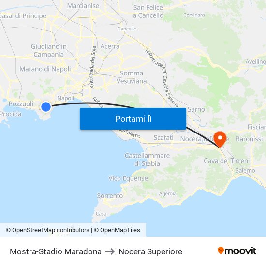 Mostra-Stadio Maradona to Nocera Superiore map