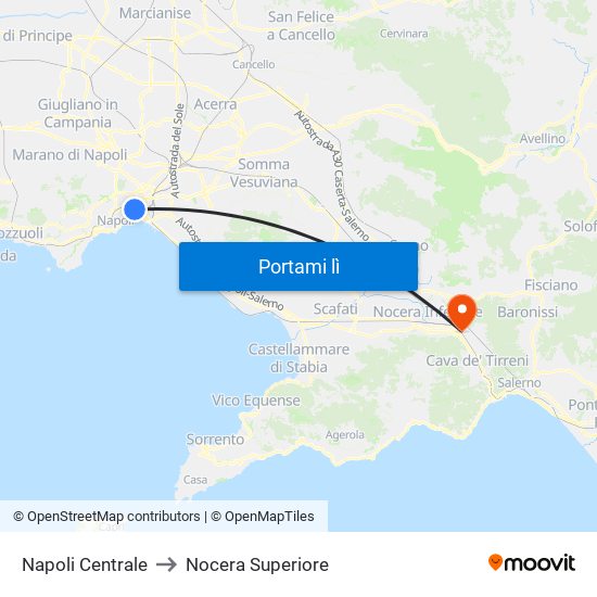 Napoli Centrale to Nocera Superiore map
