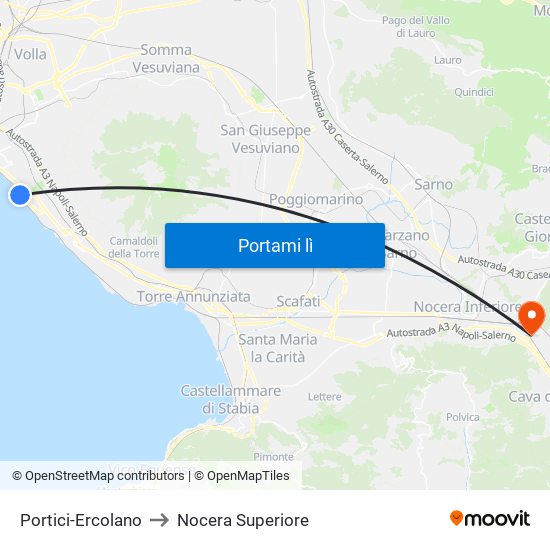 Portici-Ercolano to Nocera Superiore map