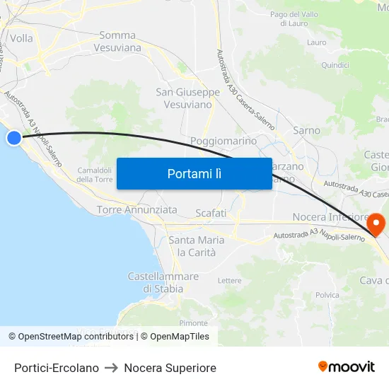 Portici-Ercolano to Nocera Superiore map