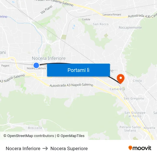 Nocera Inferiore to Nocera Superiore map