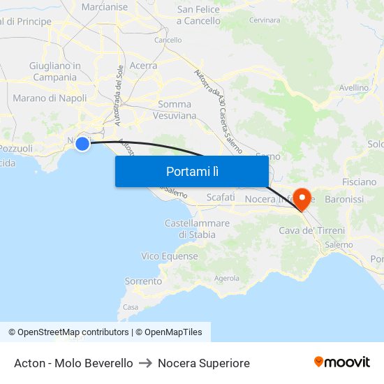 Acton - Molo Beverello to Nocera Superiore map
