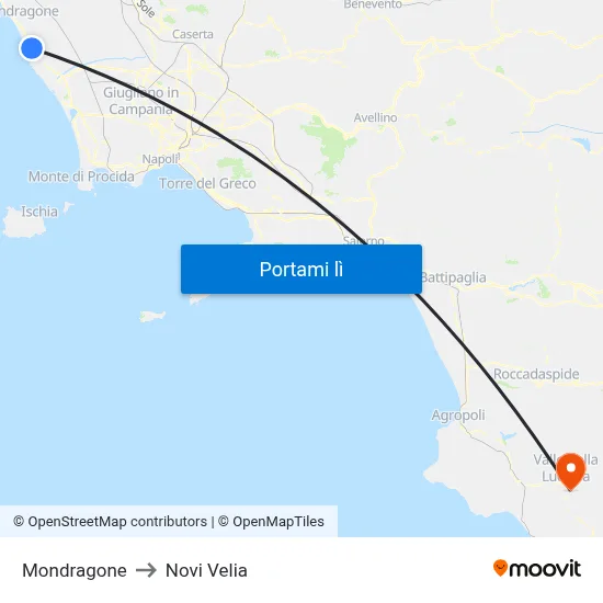 Mondragone to Novi Velia map