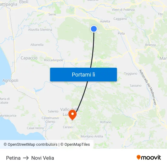 Petina to Novi Velia map