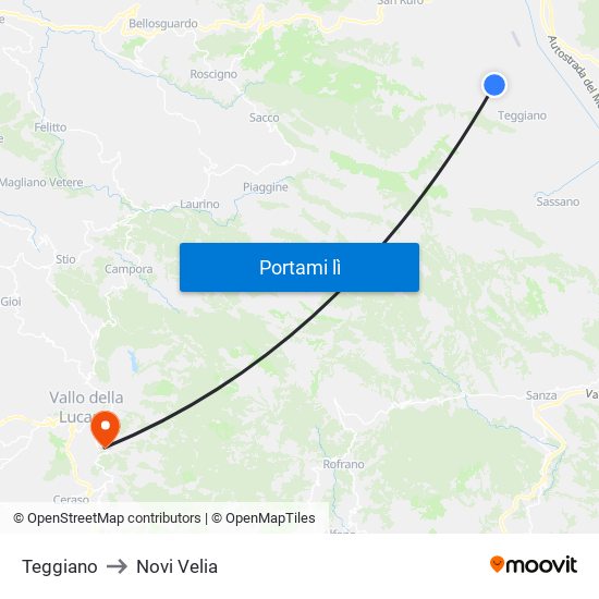 Teggiano to Novi Velia map