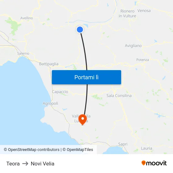 Teora to Novi Velia map