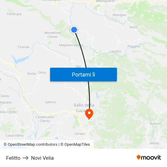 Felitto to Novi Velia map